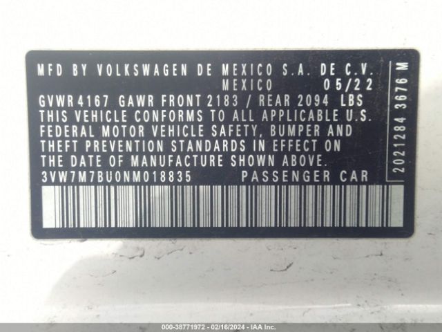3VW7M7BU0NM018835 Volkswagen Jetta 1.5t Se