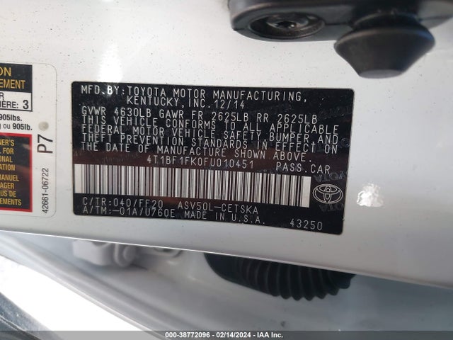 Toyota CAMRY SE 2015 4T1BF1FK0FU010451 Image 9