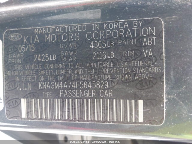 KIA Optima Lx 2015 KNAGM4A74F5645829 Image 9