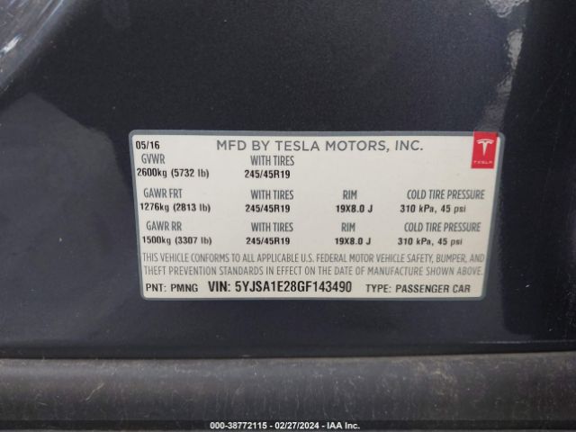 5YJSA1E28GF143490 Tesla Model S 60d/70d/75d/85d/90d