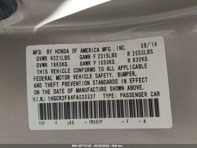 Honda Accord Ex-l 2015 1HGCR2F84FA030537 Image 9