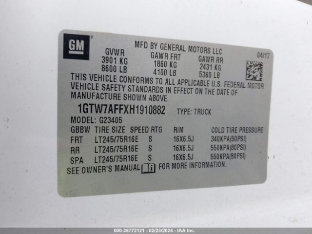 1GTW7AFFXH1910882 GMC Savana 2500 Work Van
