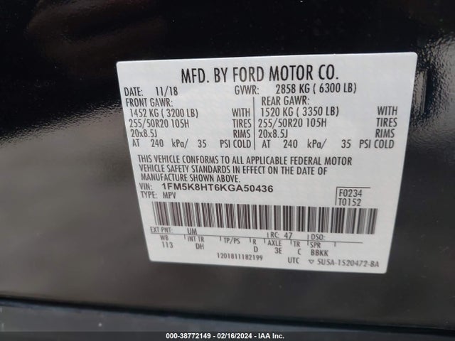 Ford Explorer Platinum 2019 1FM5K8HT6KGA50436 Image 9