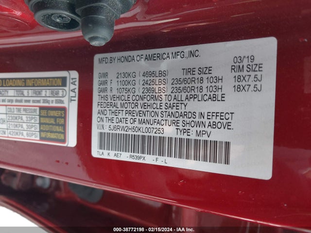 Honda CR-V EX 2019 5J6RW2H50KL007253 Image 9