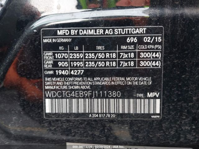 WDCTG4EB9FJ111380 Mercedes-Benz GLA 250