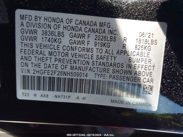 Honda Civic Lx 2022 2HGFE2F26NH509014 Image 9