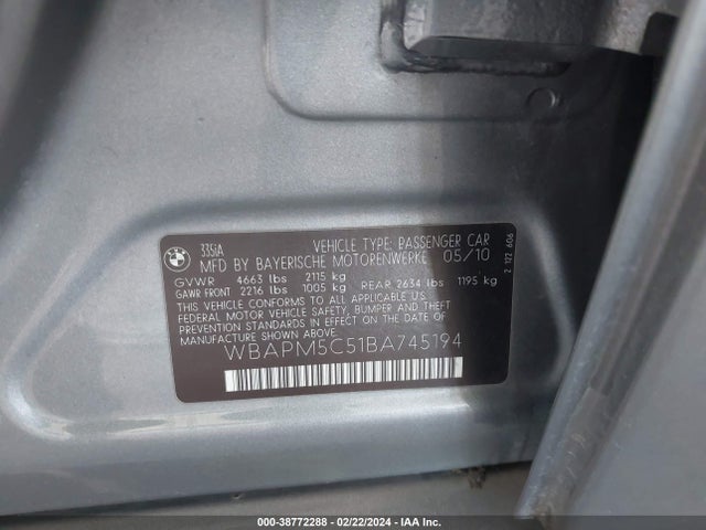 2011 BMW 335I VIN: WBAPM5C51BA745194