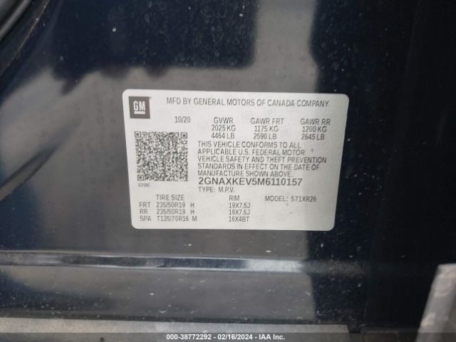 2GNAXKEV5M6110157 Chevrolet Equinox Fwd Lt
