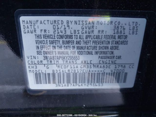 3N1AB7AP6KY295653 Nissan SENTRA SR