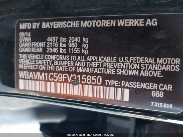BMW X1 Sdrive28i 2015 WBAVM1C59FV315850 Image 9