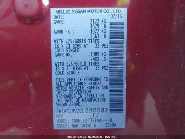 Nissan Rogue Sl 2016 5N1AT2MV2GC890082 Image 9