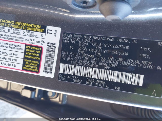 Toyota Highlander Le 2022 5TDBZRBH5NS570098 Image 9