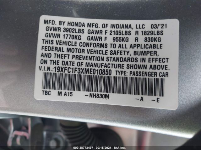19XFC1F3XME010850 Honda CIVIC EX