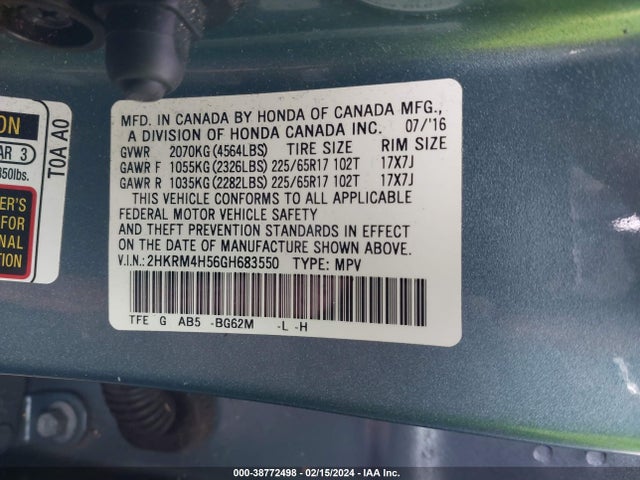 Honda CR-V EX 2016 2HKRM4H56GH683550 Image 9