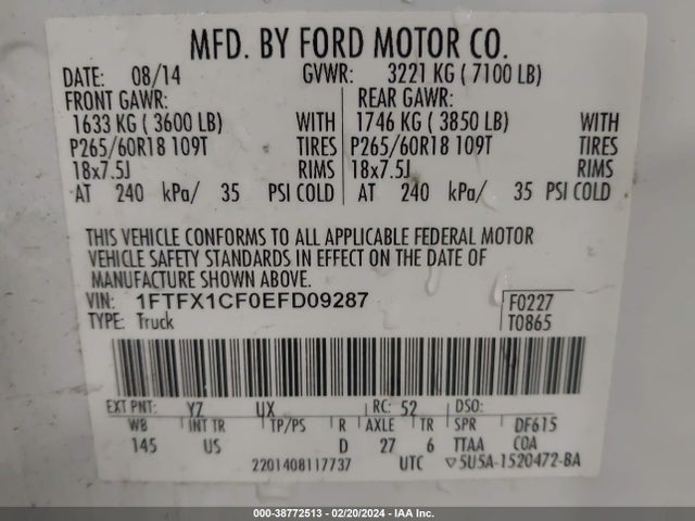 Ford F-150 Xlt 2014 1FTFX1CF0EFD09287 Image 9