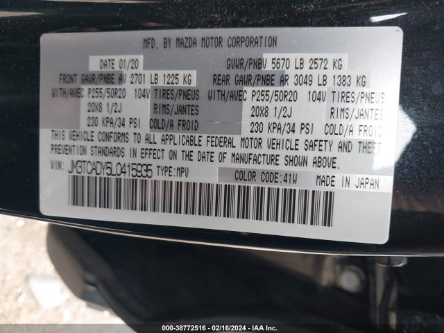 Mazda Cx-9 Grand Touring 2020 JM3TCADY5L0415935 Image 9