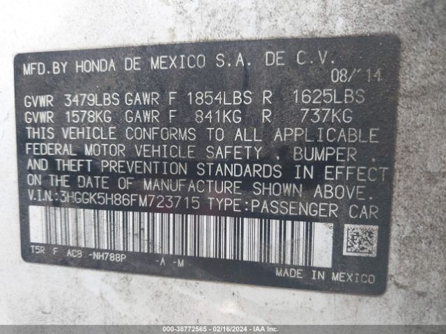 3HGGK5H86FM723715 Honda Fit Ex/ex-l