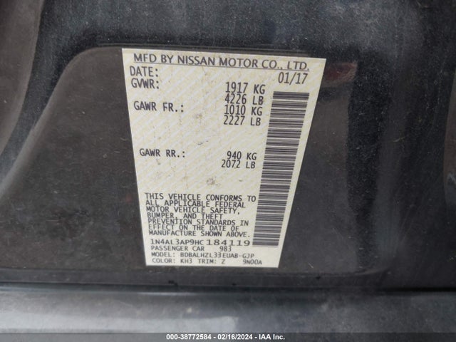 Nissan Altima 2.5 Sr 2017 1N4AL3AP9HC184119 Image 9