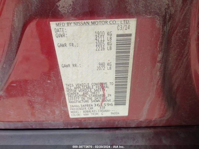 Nissan Altima 2.5 S 2014 1N4AL3AP8EN361596 Image 9