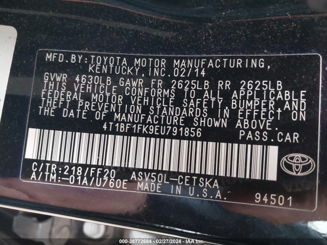 Toyota CAMRY SE 2014 4T1BF1FK9EU791856 Image 9
