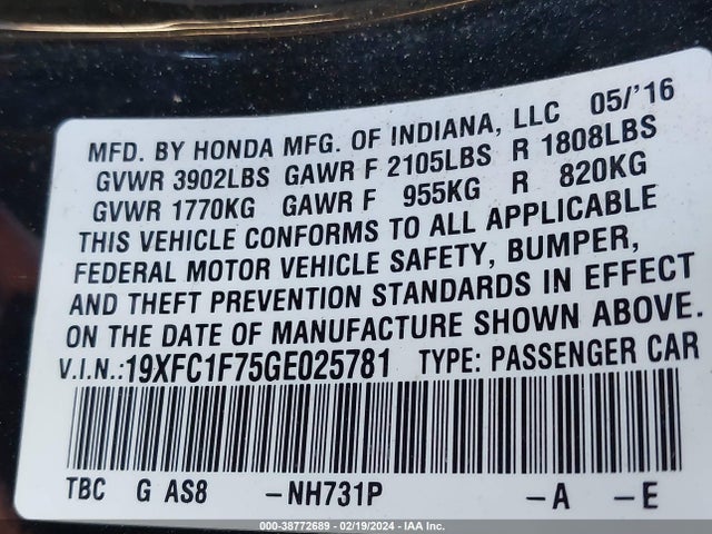 Honda Civic Ex-l 2016 19XFC1F75GE025781 Image 9