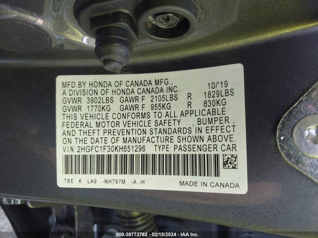 Honda CIVIC EX 2019 2HGFC1F30KH651296 Image 9