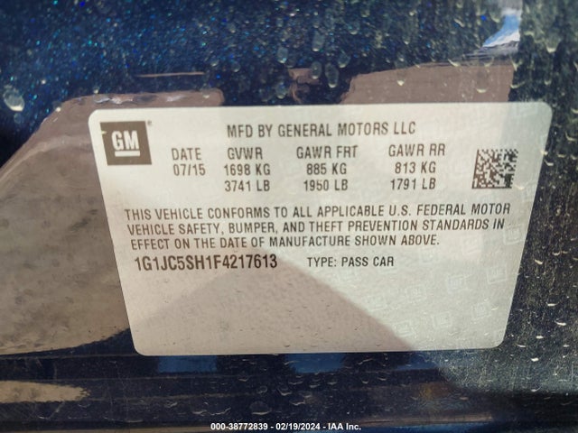 Chevrolet Sonic Lt Auto 2015 1G1JC5SH1F4217613 Image 9