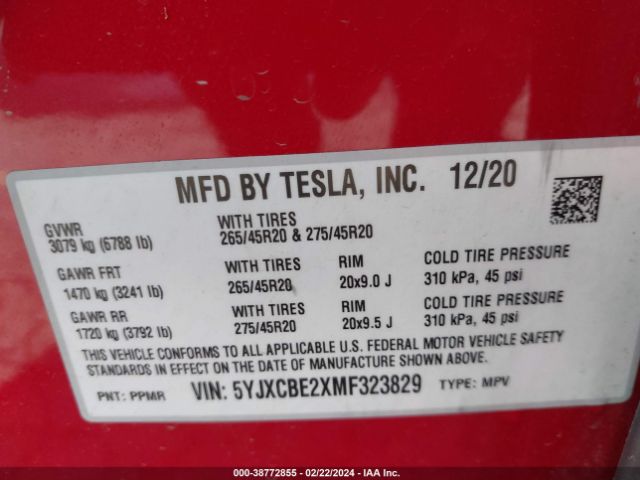 5YJXCBE2XMF323829 Tesla Model X Long Range Dual Motor All-wheel Drive/long Range Plus Dual Motor All-wheel Drive