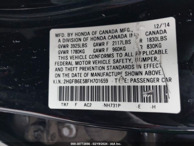 2HGFB6E58FH701659 Honda CIVIC SI