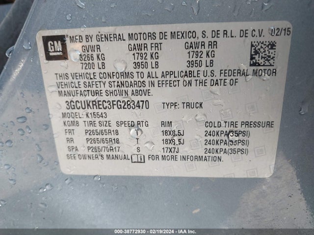 Chevrolet Silverado 1500 2lt 2015 3GCUKREC3FG283470 Image 9