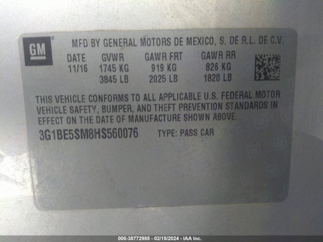 Chevrolet Cruze Lt Auto 2017 3G1BE5SM8HS560076 Image 9