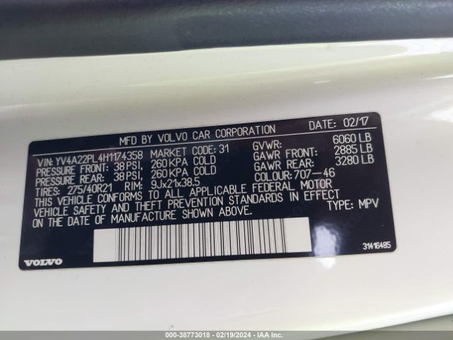 YV4A22PL4H1174358 Volvo Xc90 T6 Inscription