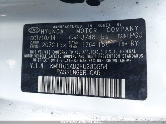 2015 HYUNDAI VELOSTER VIN: KMHTC6AD2FU235554