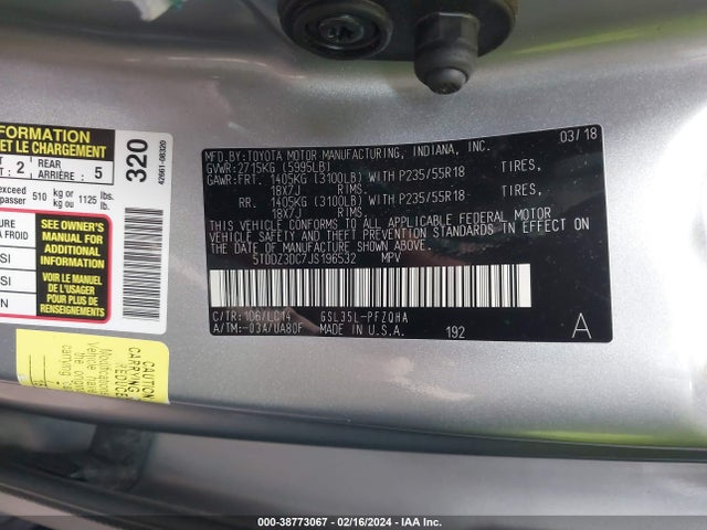 Toyota Sienna Xle 7 Passenger 2018 5TDDZ3DC7JS196532 Image 9