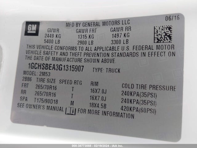 Chevrolet Colorado Wt 2016 1GCHSBEA3G1315907 Image 9