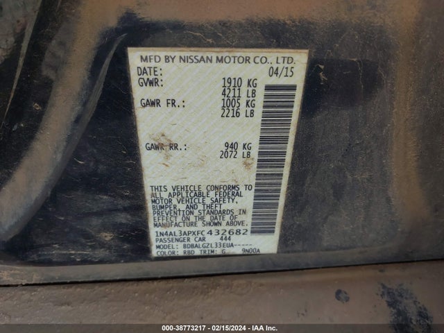 Nissan Altima 2.5 S 2015 1N4AL3APXFC432682 Image 9