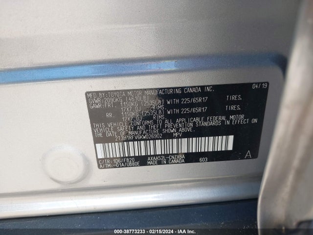 Toyota RAV4 LE 2019 2T3H1RFV6KW026902 Image 9