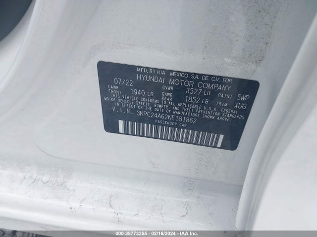 Hyundai ACCENT SE 2022 3KPC24A62NE181862 Image 9