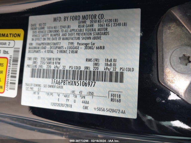 Ford Mustang Ecoboost Premium Fastback 2022 1FA6P8THXN5106977 Image 9
