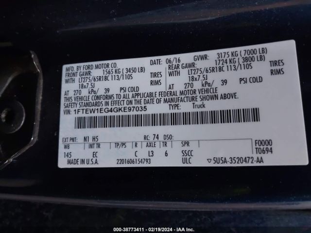 1FTEW1EG4GKE97035 Ford F-150 Lariat