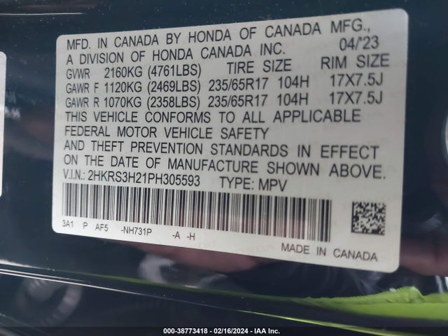 Honda Cr-v Lx 2wd 2023 2HKRS3H21PH305593 Image 9