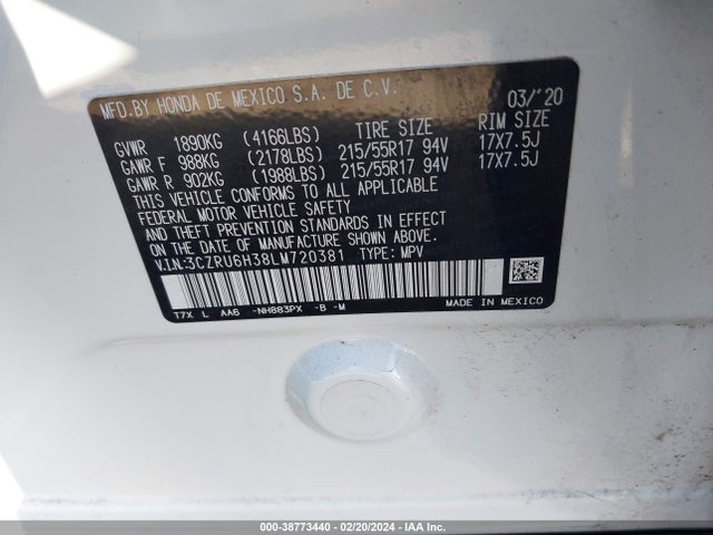 Honda Hr-v Awd Lx 2020 3CZRU6H38LM720381 Image 9