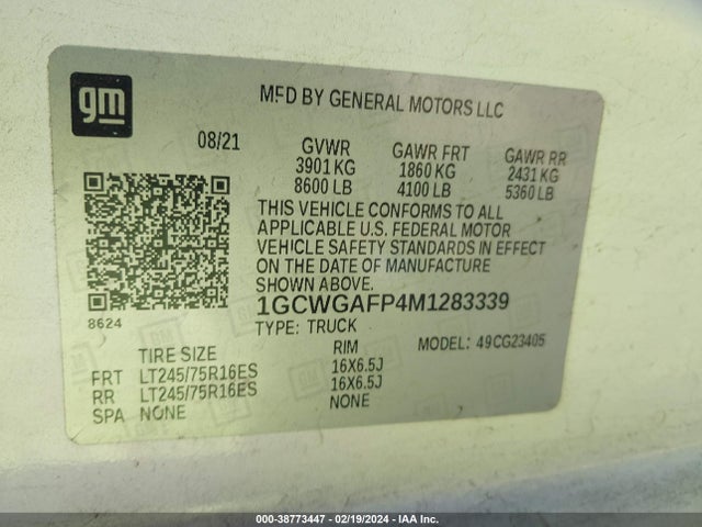 Chevrolet Express Cargo Rwd 2500 Regular Wheelbase Wt 2021 1GCWGAFP4M1283339 Image 9