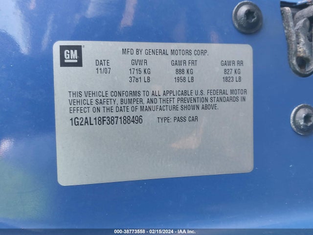 2008 PONTIAC G5 VIN: 1G2AL18F387188496