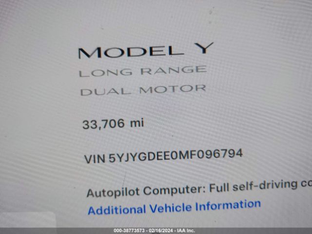 5YJYGDEE0MF096794 Tesla Model Y Long Range Dual Motor All-wheel Drive