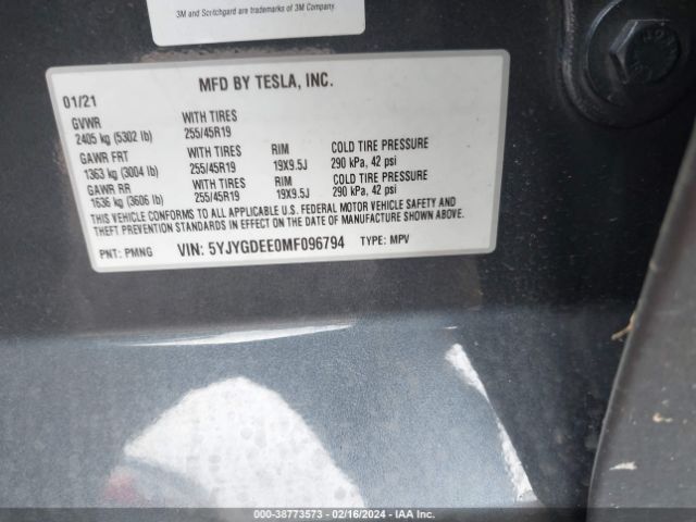 5YJYGDEE0MF096794 Tesla Model Y Long Range Dual Motor All-wheel Drive