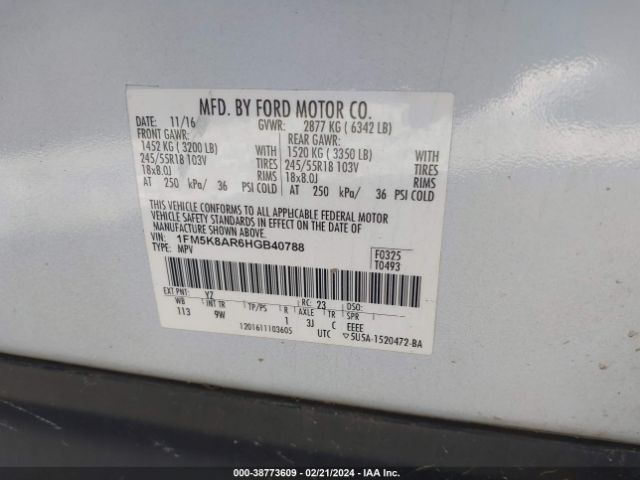 1FM5K8AR6HGB40788 Ford Utility Police Interceptor