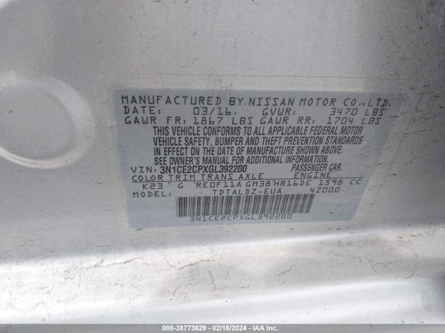Nissan Versa Note Sv 2016 3N1CE2CPXGL392200 Image 9