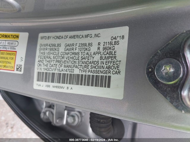 Honda ACCORD LX 2018 1HGCV1F16JA147022 Image 9