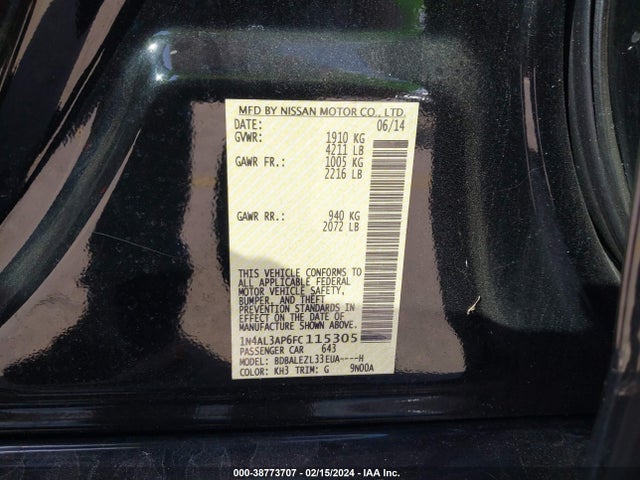 Nissan Altima 2.5 S 2015 1N4AL3AP6FC115305 Image 9